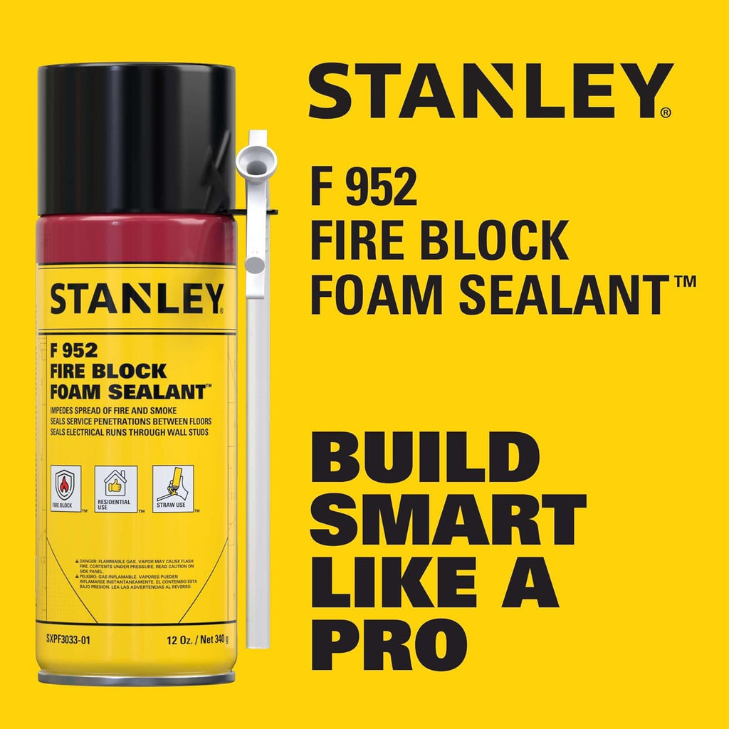Stanley F952 Fire Block Spray Foam – (1x12oz) Fire Rated Expanding Polyurethane Foam Sealant for