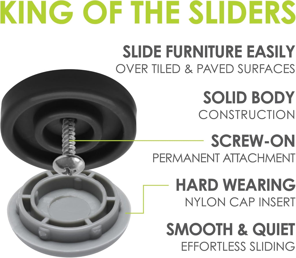 Gorilla Outdoor 1-1/4 Inch Furniture Sliders/Chair Glide Floor Protectors (Set of 8) Screw-On Nylon