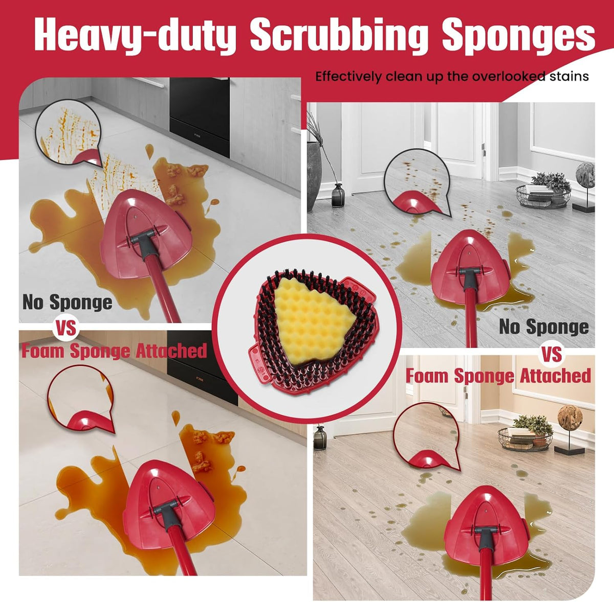 1 Pcs Spin Mop Replacements Scrub Brush and 1 Mop Base with 2 Pcs Scouring Pad Compatible with