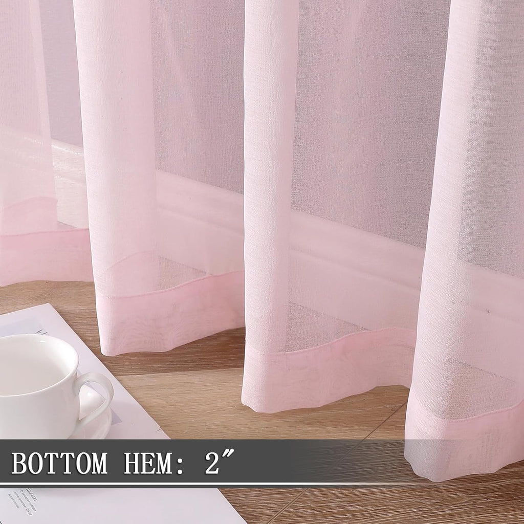 Tollpiz Short Sheer Curtains Living Room Linen Textured Curtain Sheers Light Filtering Voile Rod