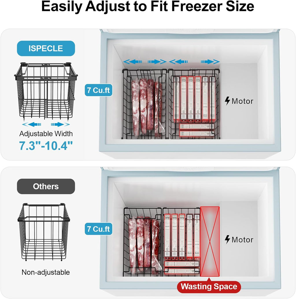 iSPECLE Freezer Organizer Bins - 5 Pack Adjustable & Extra Large Deep Freezer Organizer Bins for 5