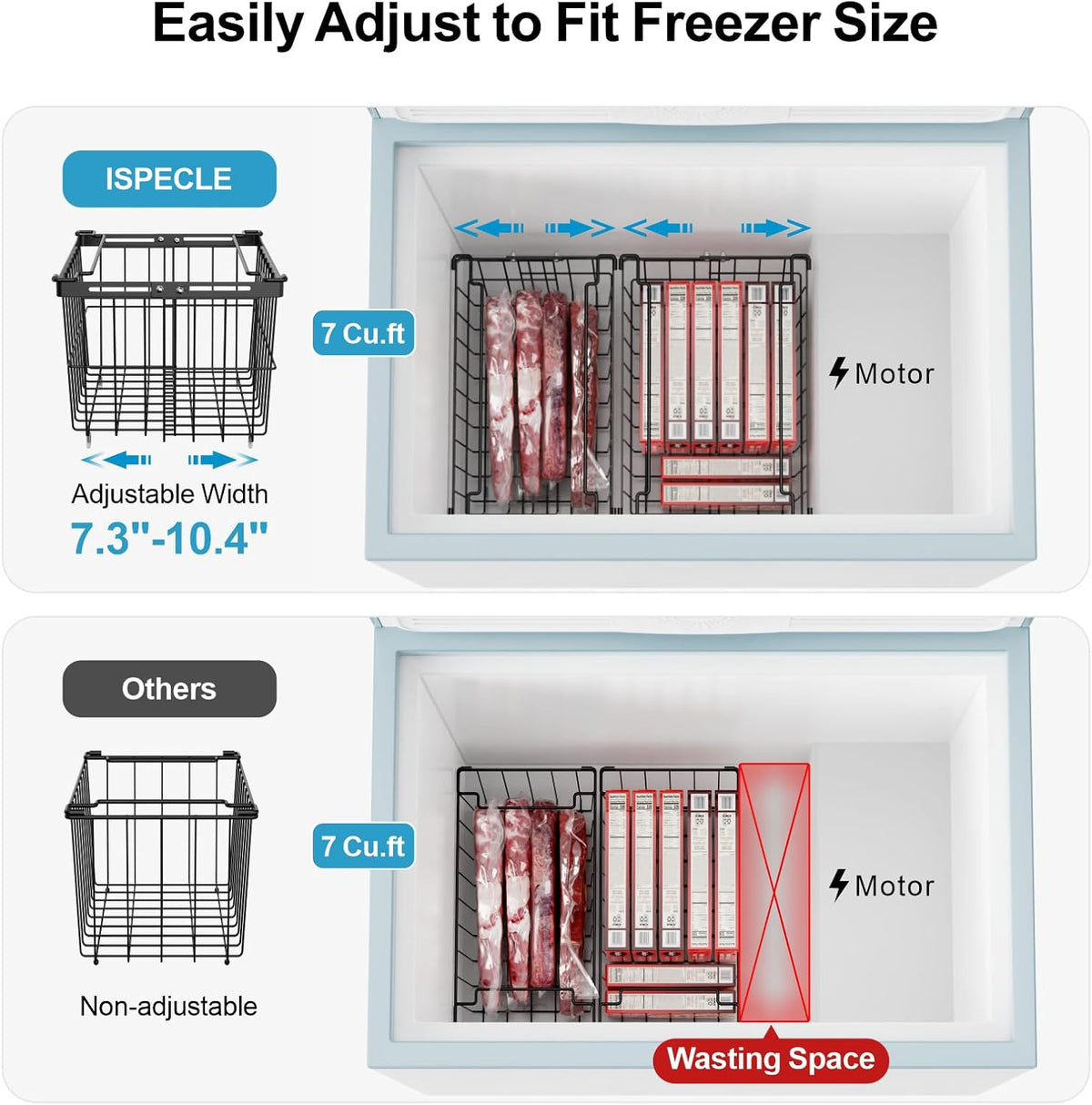 iSPECLE Freezer Organizer Bins - 5 Pack Adjustable & Extra Large Deep Freezer Organizer Bins for 5