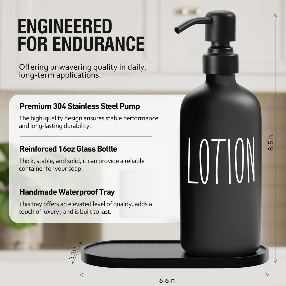 MOMEEMO Glass Soap Dispenser with Stainless Steel Pump, Contains Lotion Dispenser, Hand Soap