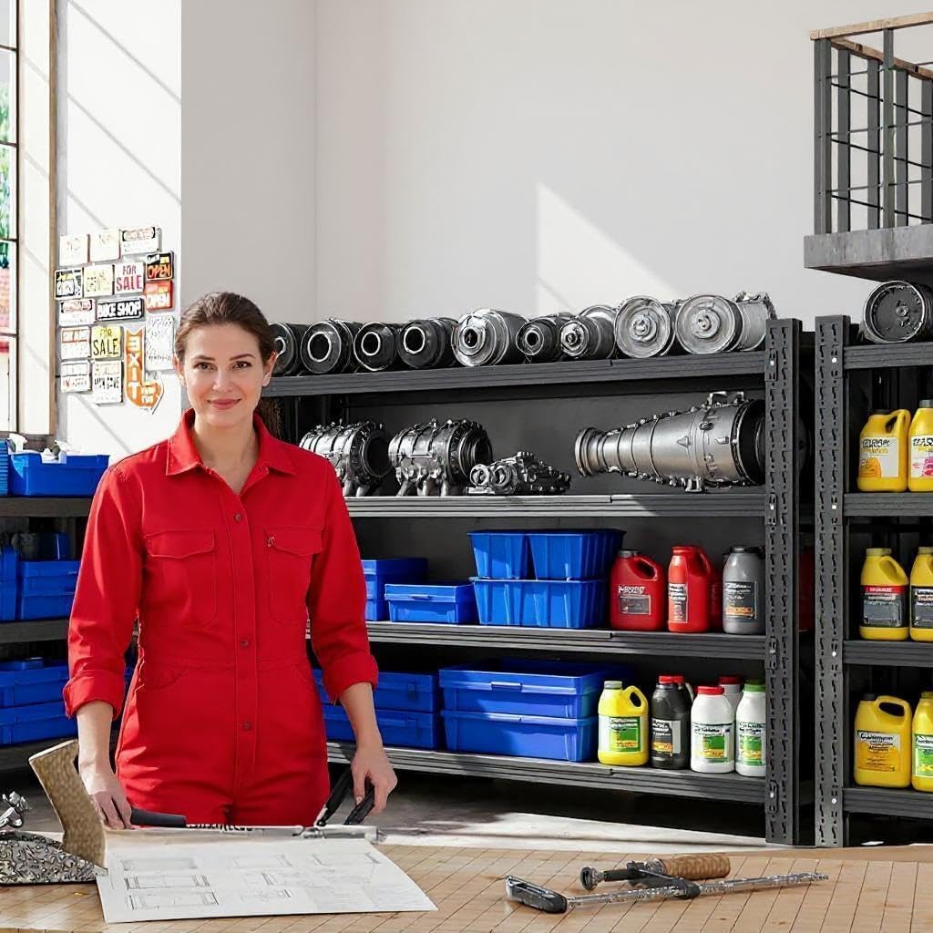 59" W Garage Shelving Heavy Duty, 4 Tier Metal Garage Shelves Adjustable Storage Shelving Unit for