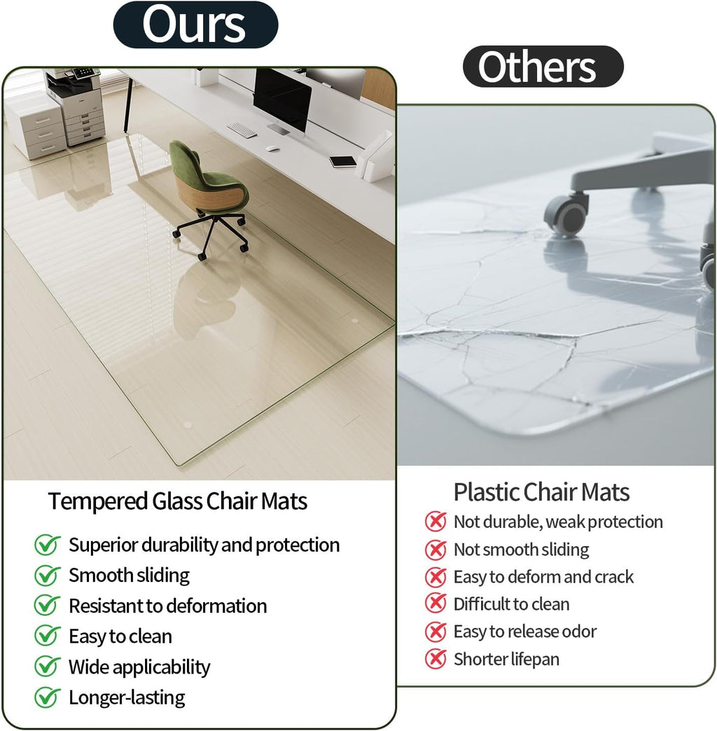Koonmi Tempered Glass Chair Mat for Hardwood Floors & Carpets, 54" x 72“ Transparent Heavy Duty