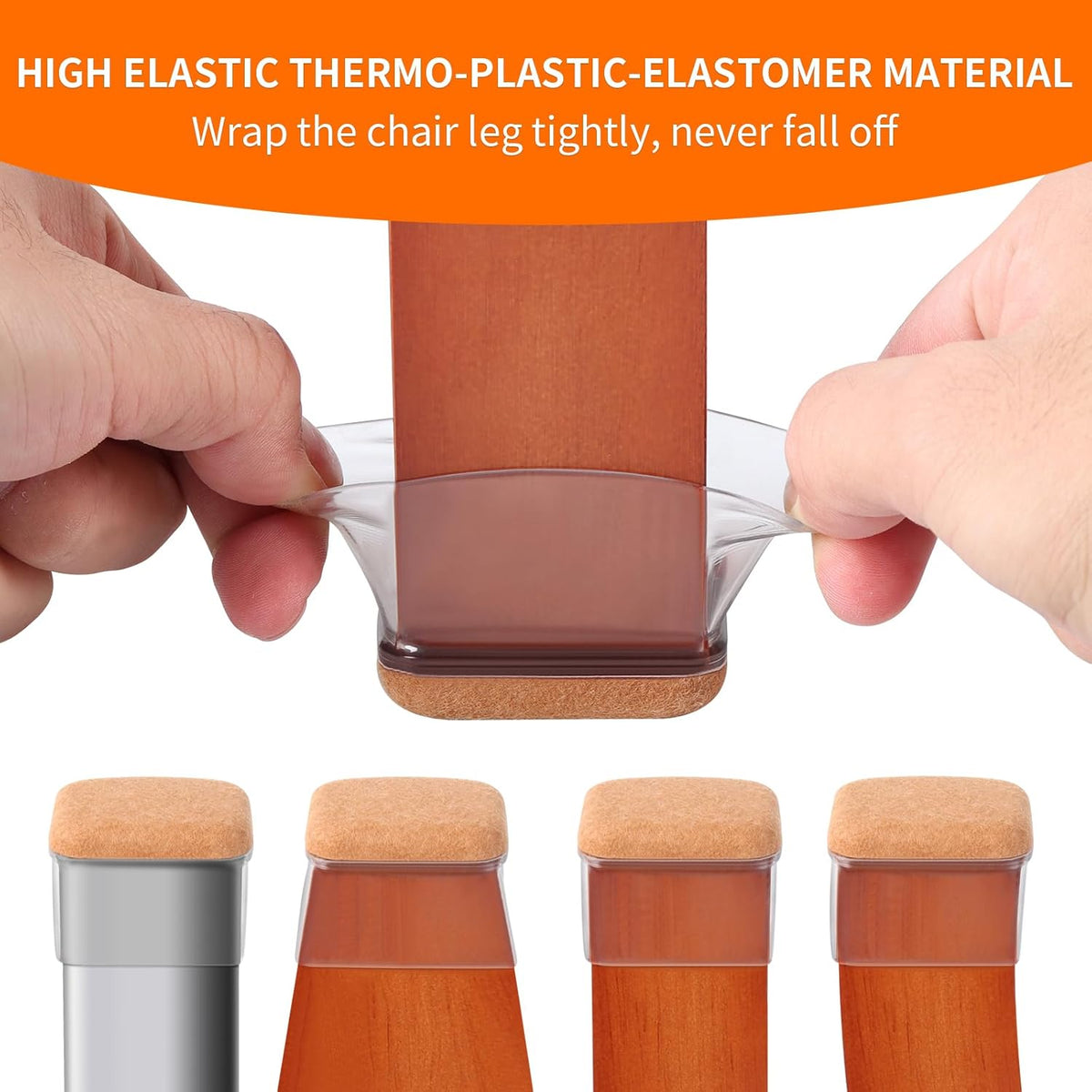 Ezprotekt 24 Pcs Rectangle Clear Silicone Chair Leg Floor Protectors Caps, Rectangle Felt Furniture