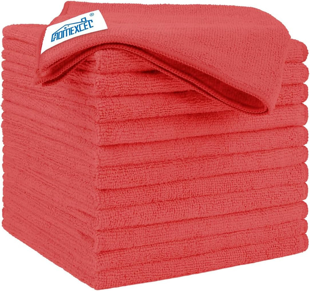 HOMEXCEL Red Microfiber Cleaning Cloth 12 Pack, 12.5 x 12.5 inch Microfiber Towels for Cars, Ultra