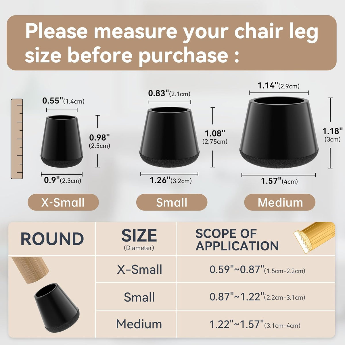 24PCS Extra Small Chair Leg Floor Protectors for Hardwood Floors, Furniture Sliders for Chair Legs