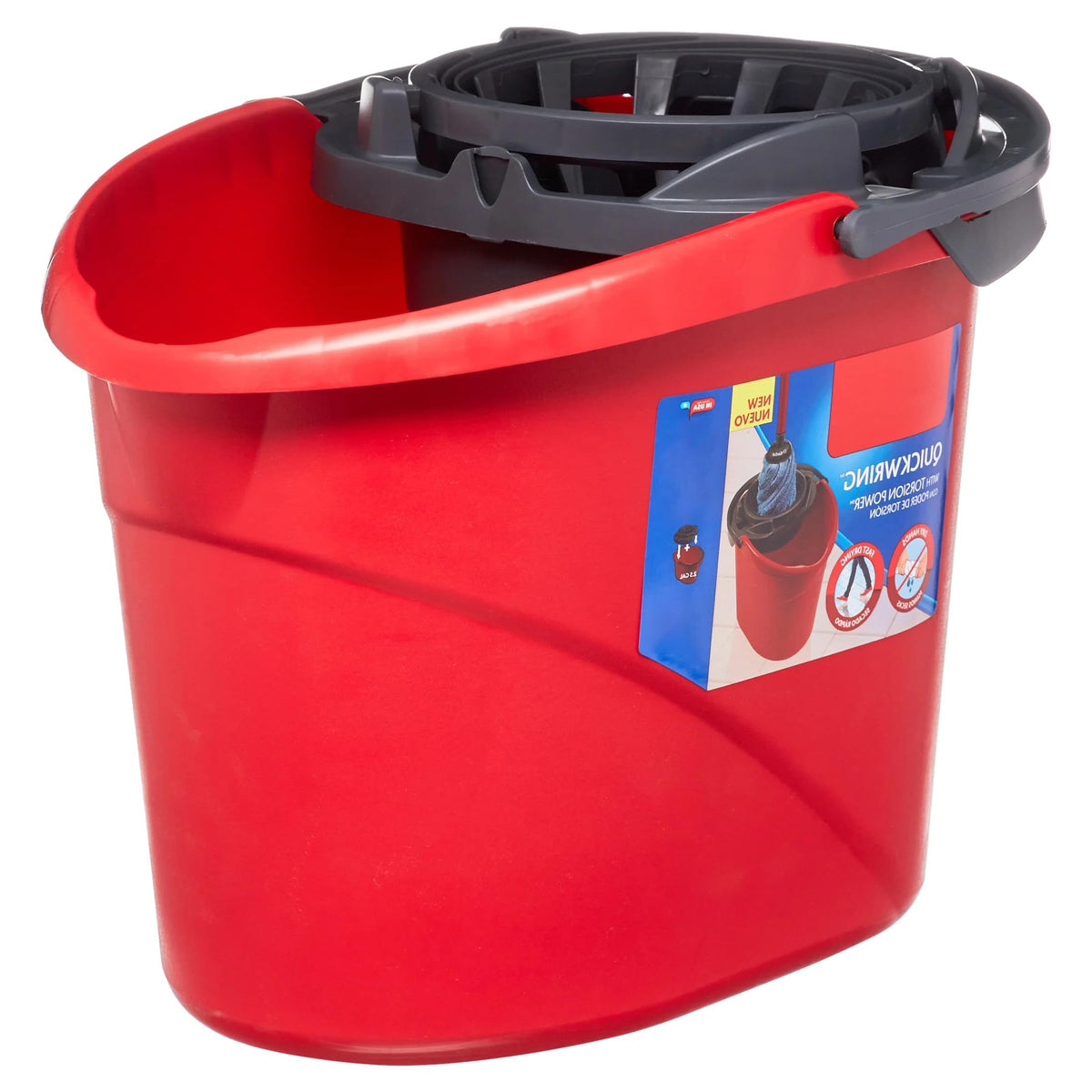 DqOasd Quick Wring Bucket, 2.5 Gallon Mop Bucket with Wringer, Red
