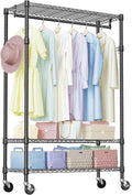IZEUK Heavy Duty Rolling Garment Rack with 3 Adjustable Wire Shelves, 2 Hanging Rods & Side Hooks