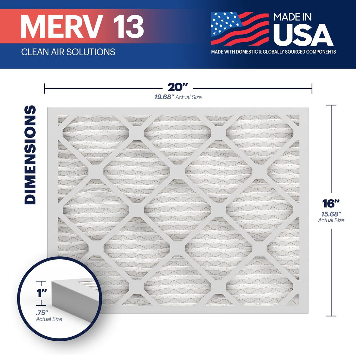 BNX TruFilter 16x20x1 Air Filter MERV 13 (6-Pack) - MADE IN USA - Electrostatic Pleated Air