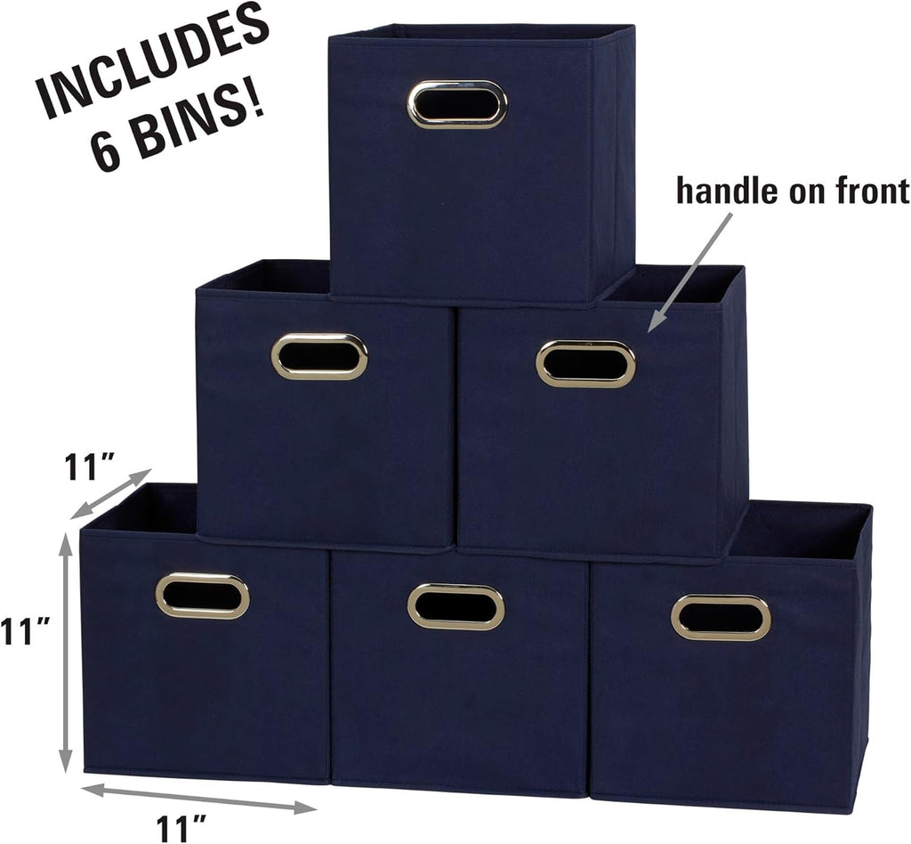 Household Essentials 81-1 Foldable Fabric Storage Bins | Set of 6 Cubby Cubes with Handles | Navy