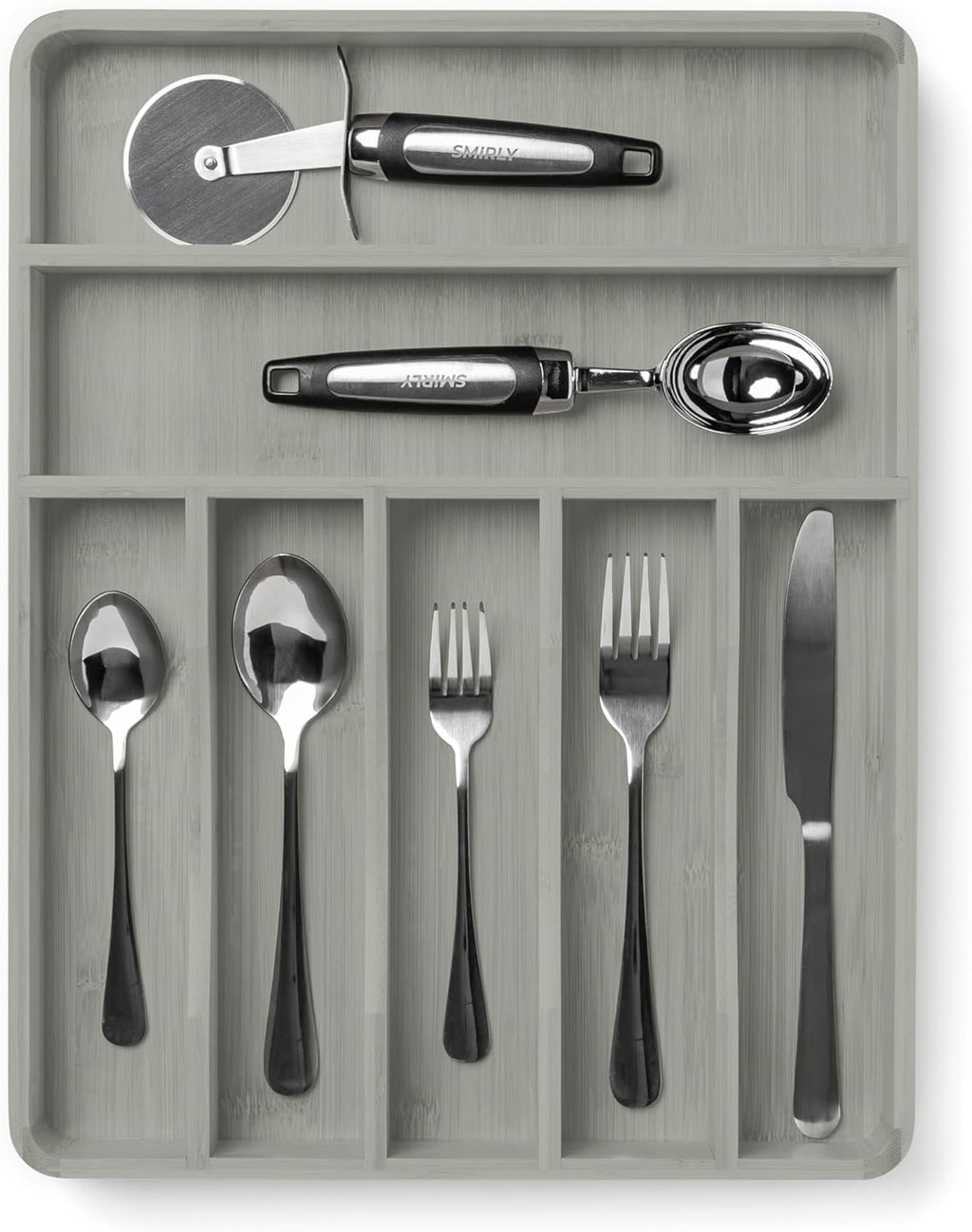 SMIRLY Silverware Drawer Organizer – Bamboo Kitchen Drawer Organizer, Adjustable Utensil Holder and