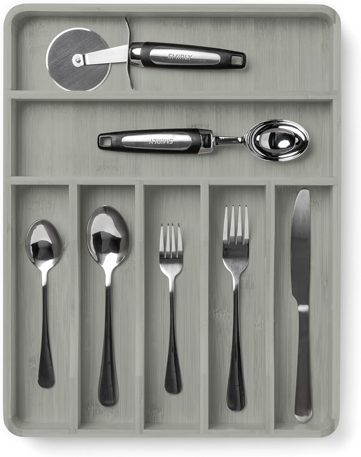 SMIRLY Silverware Drawer Organizer – Bamboo Kitchen Drawer Organizer, Adjustable Utensil Holder and