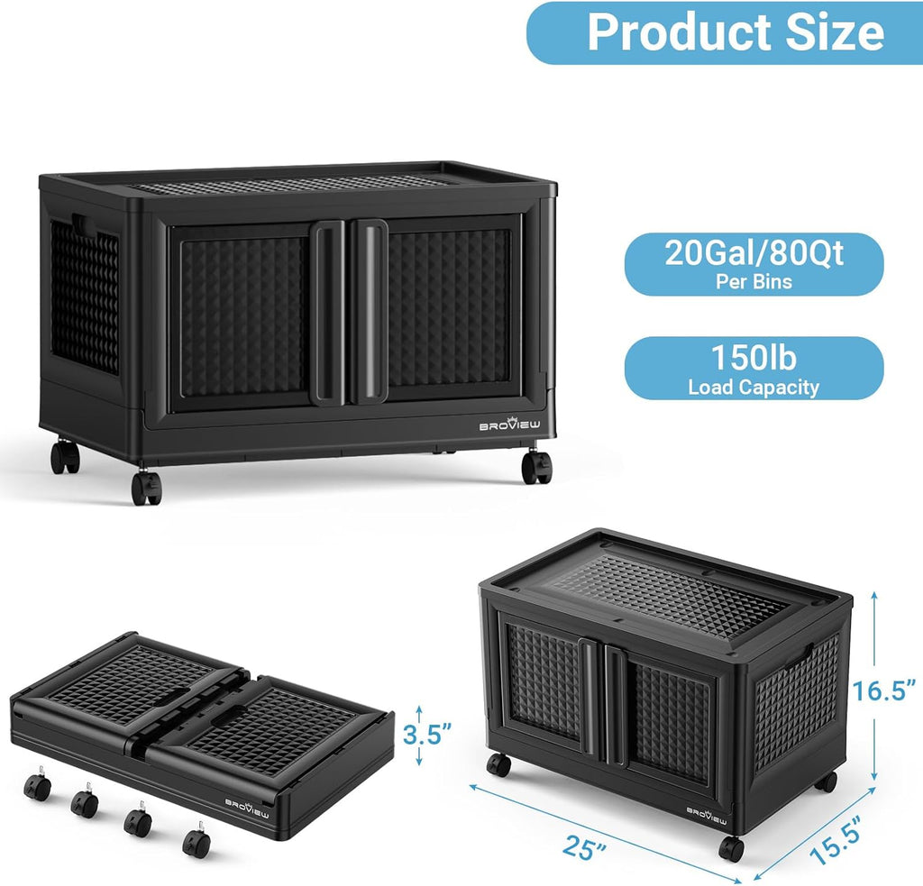 BROVIEW 100 Qt Stackable Storage Bin with Lid & Doors, 1 Pack Plastic Closet Organizer and Storage