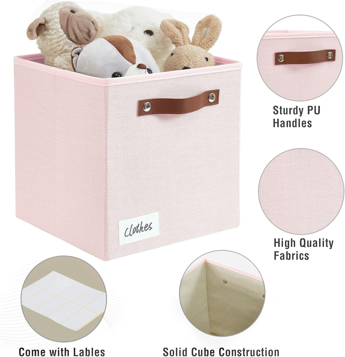 Collapsible Fabric Storage Cube Bins with 2 Reinforced PU Handles, Foldable Storage Organizer