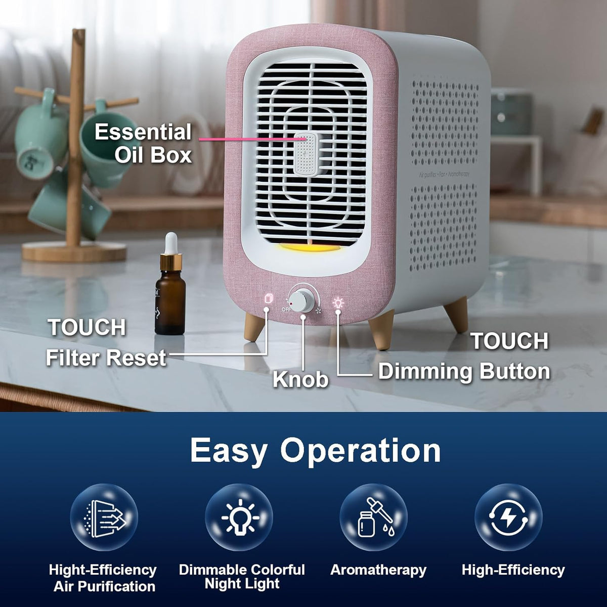 Jafanda Air Purifier for Home Bedroom 780sq ft, HEPA & Activated Carbon, Air Cleaner with Fragrance