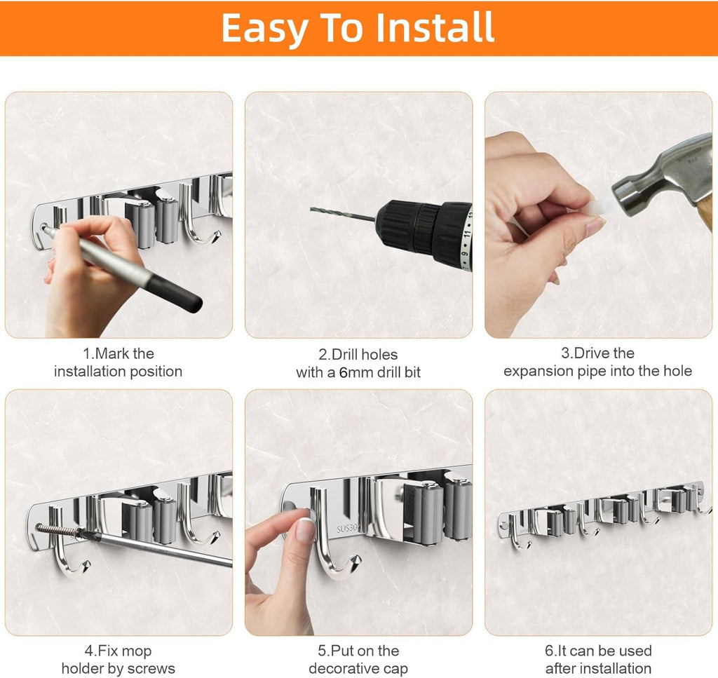 2 Pack Mop and Broom Holder Wall Mount, Non-slip Broom Hanger Wall Mount, Heavy Duty Mop Broom