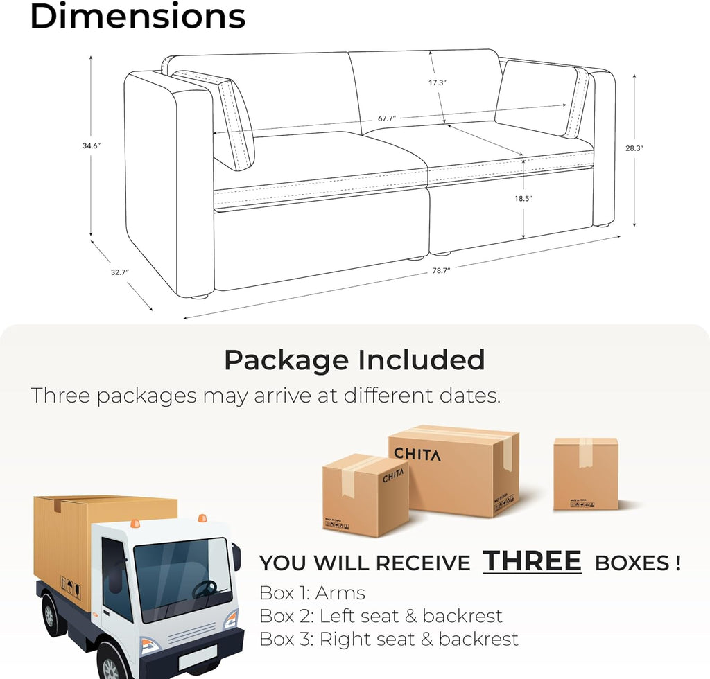 CHITA Small Modular Sectional Fabric Sofa Set, Extra Comfty Loveseat Cloud Couch, FSC Certified