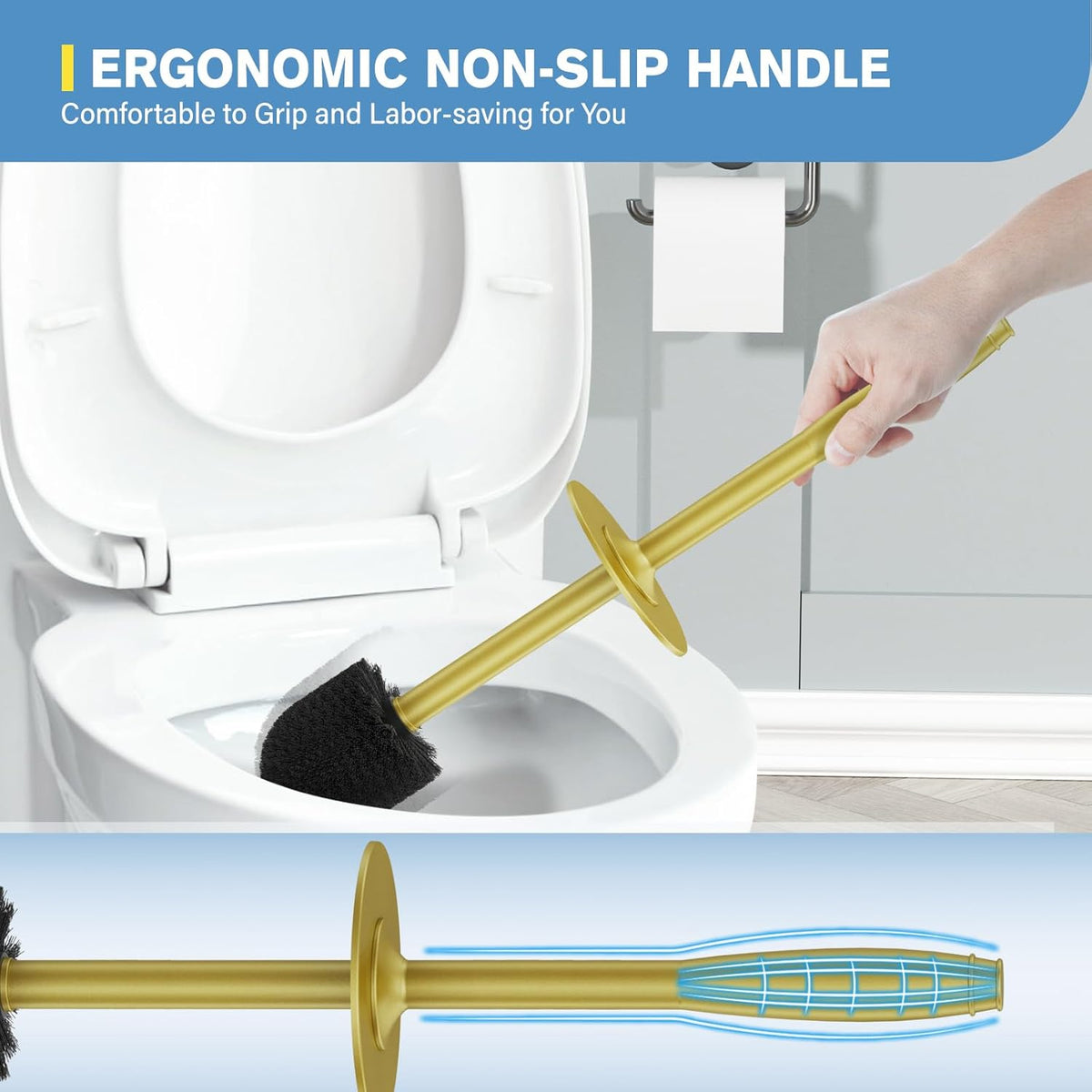 UPTRONIC Toilet Brush, Aluminum Alloy Toilet Brush and Holder Set with Extra Long Handle Durable
