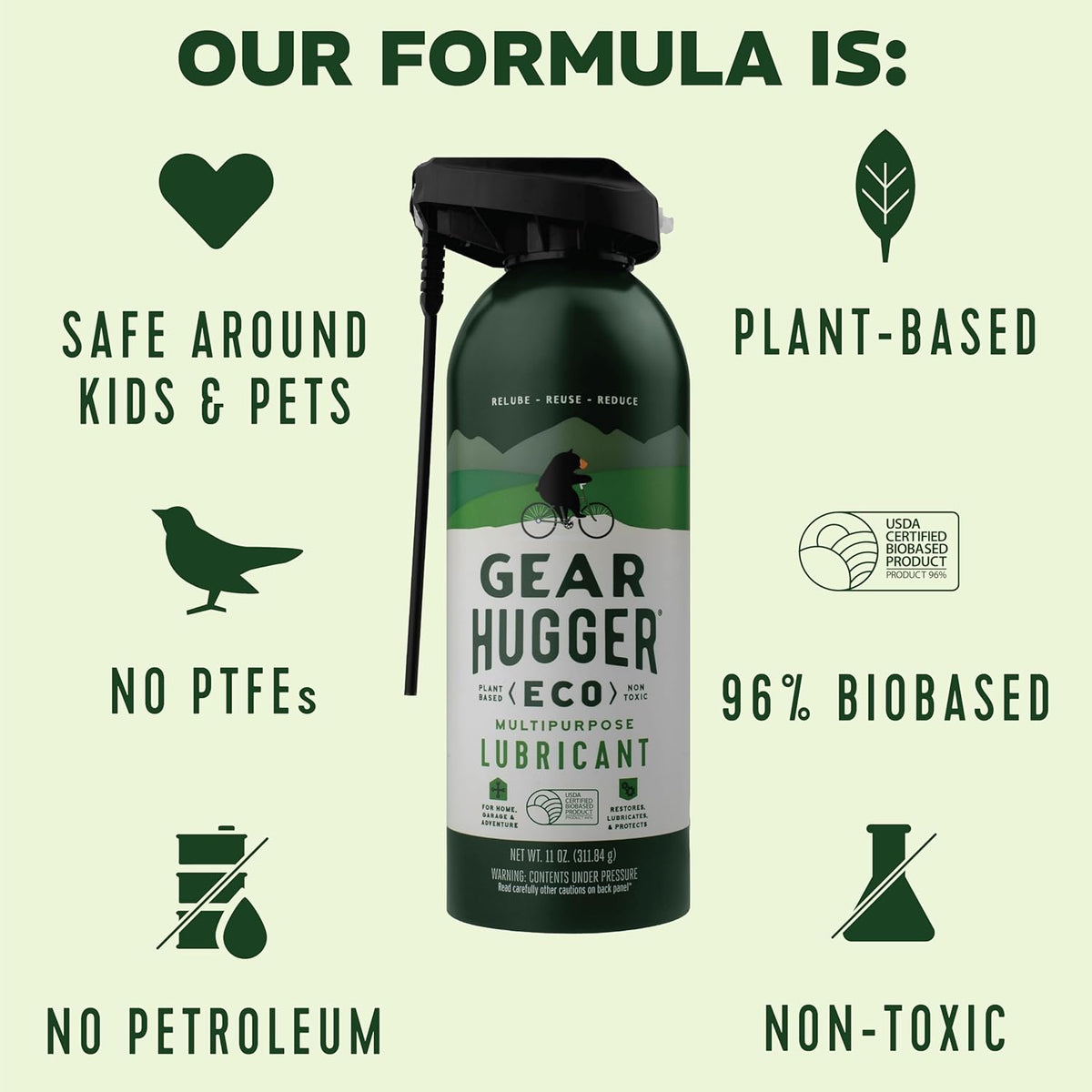 Gear Hugger Multipurpose Lubricant - Eco-Friendly (11 oz, Pack of 2), Rust Remover - Garage Door