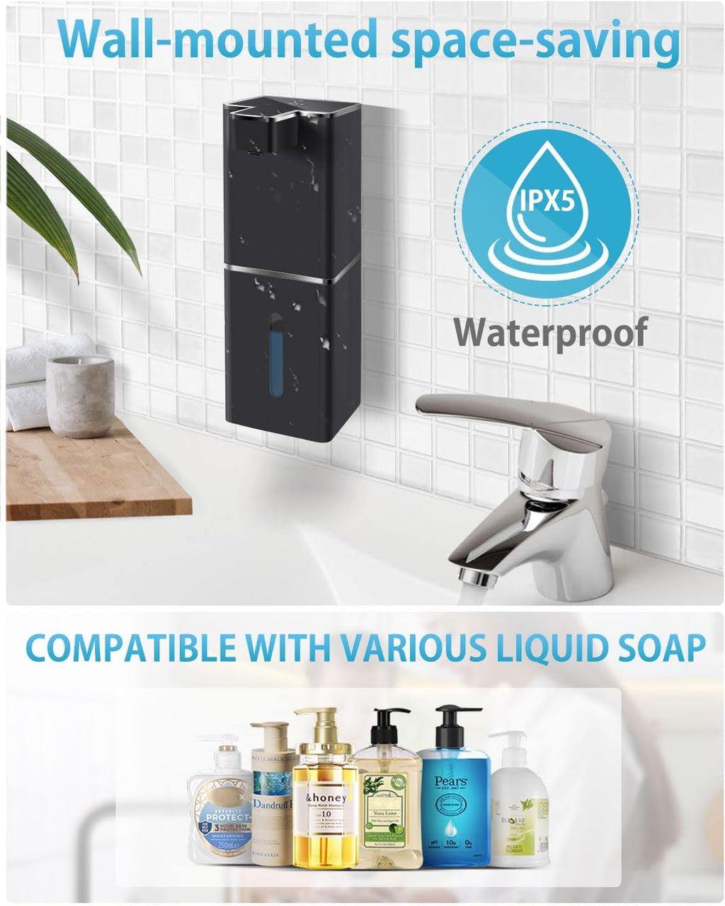 Automatic Liquid Soap Dispenser Touchless Soap Dispenser 380ml/12.8oz Rechargeable, Wall Mounted,4