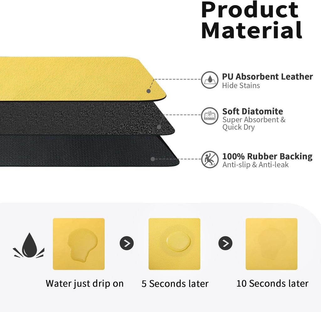 Dish Drying Mat for Kitchen Counter, Heat Resistant Drainer Mats with Non-slip Rubber Backed, Hide