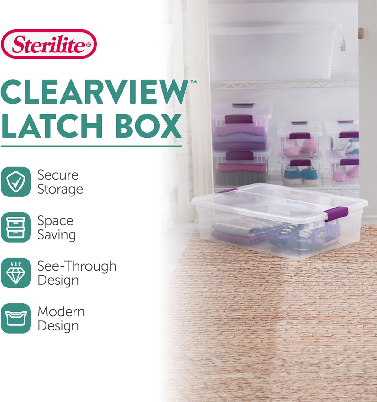 Sterilite 24-Pack ClearView Latch Box, Stackable Storage Organizer Bins for Home, 32 Quart