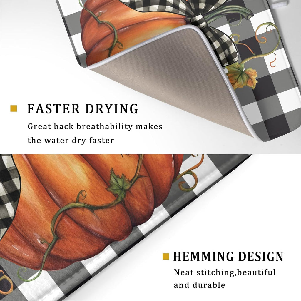 Autumn Pumpkin Drying Mats for Kitchen Counter 16×18 Inch Maple Leaves Dish Drying Rack Washable