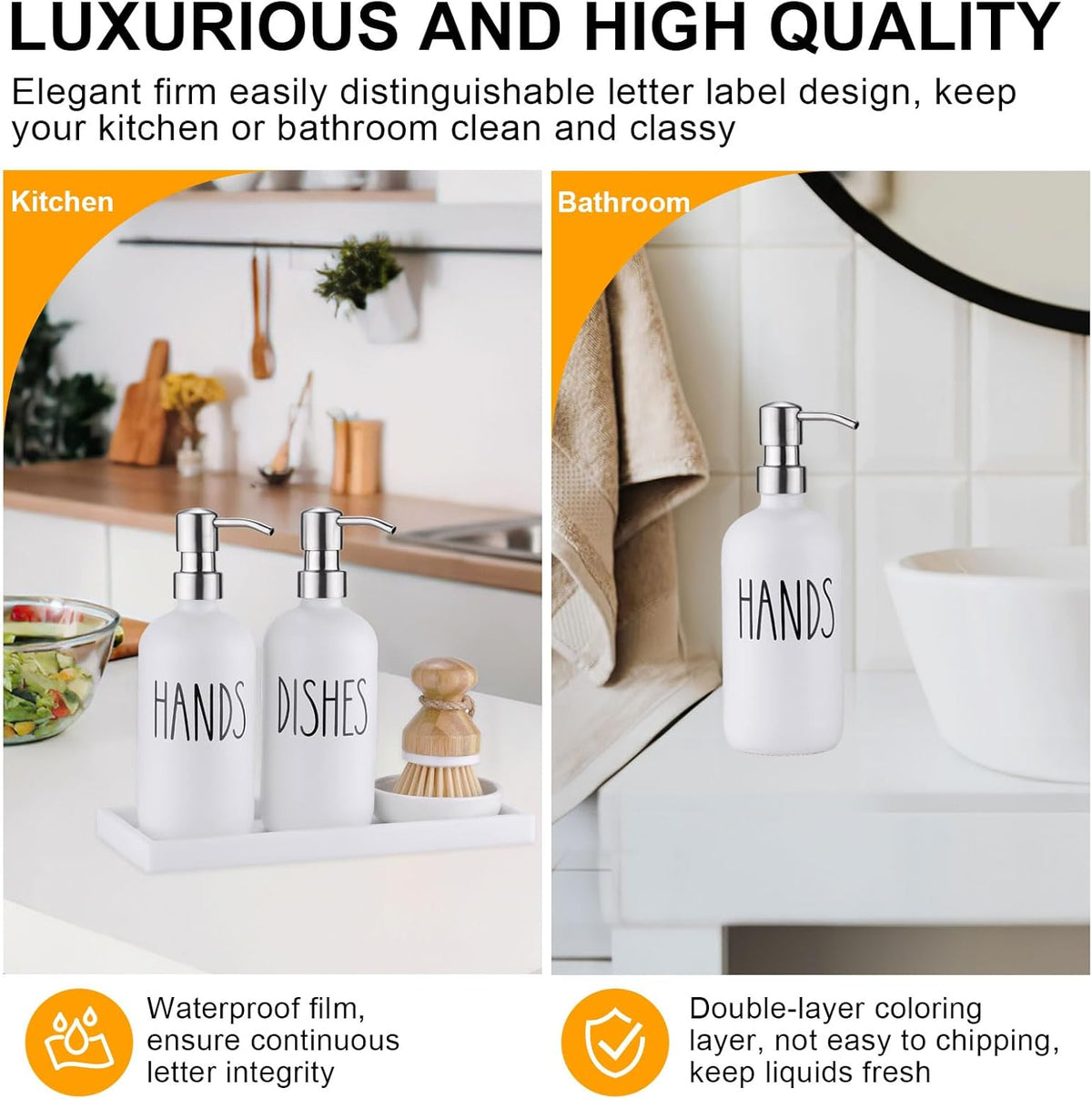 Glass Soap Dispenser for Kitchen,Farmhouse Kitchen Dish Hand Soap Dispenser Set,Rustproof Pump Soap