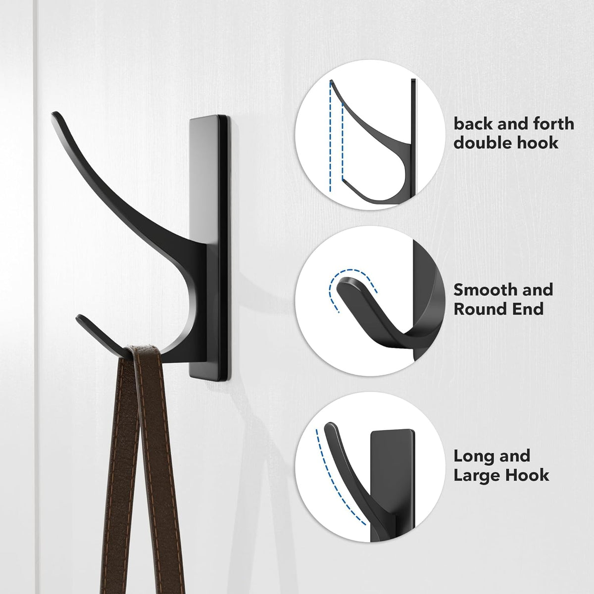 Self Adhesive Coat Hooks for Hanging, Heavy Duty Stainless Double Wall Hook for Towel, Backpack