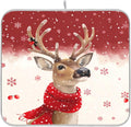 Christmas Reindeer Dish Drying Mat for Kitchen Countertop 16x18 Winter Snowflake Red Xmas Small
