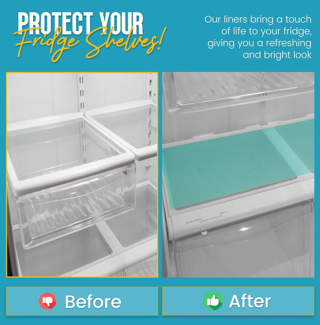 Refrigerator Liners for Shelves (8 Pack) by Linda’s Essentials - Non-Adhesive Shelf or Drawer