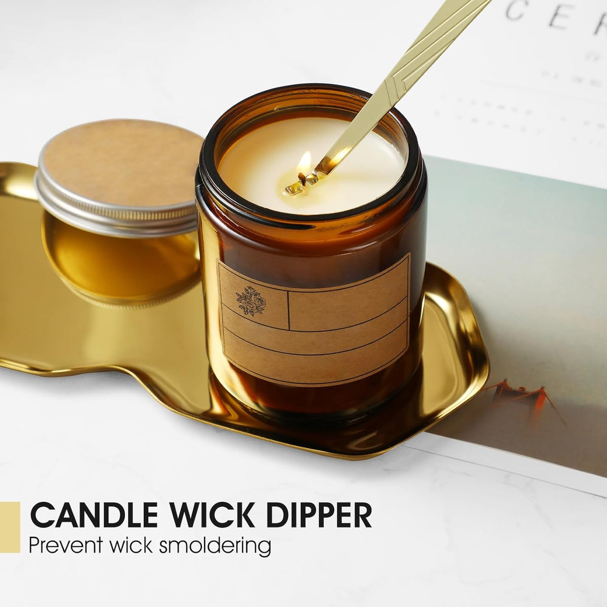 PATOISE 4 in 1 Candle Accessory Set, Wick Trimmer, Candle Snuffer, Wick Scoop,Storage Tray,Perfect
