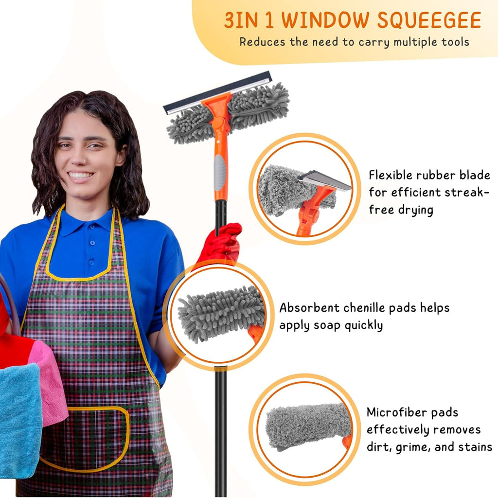Window Cleaner Tool for Home, 59.5'' Squeegee Kit for Car Windshield, Shower Door, Mirror Cleaning