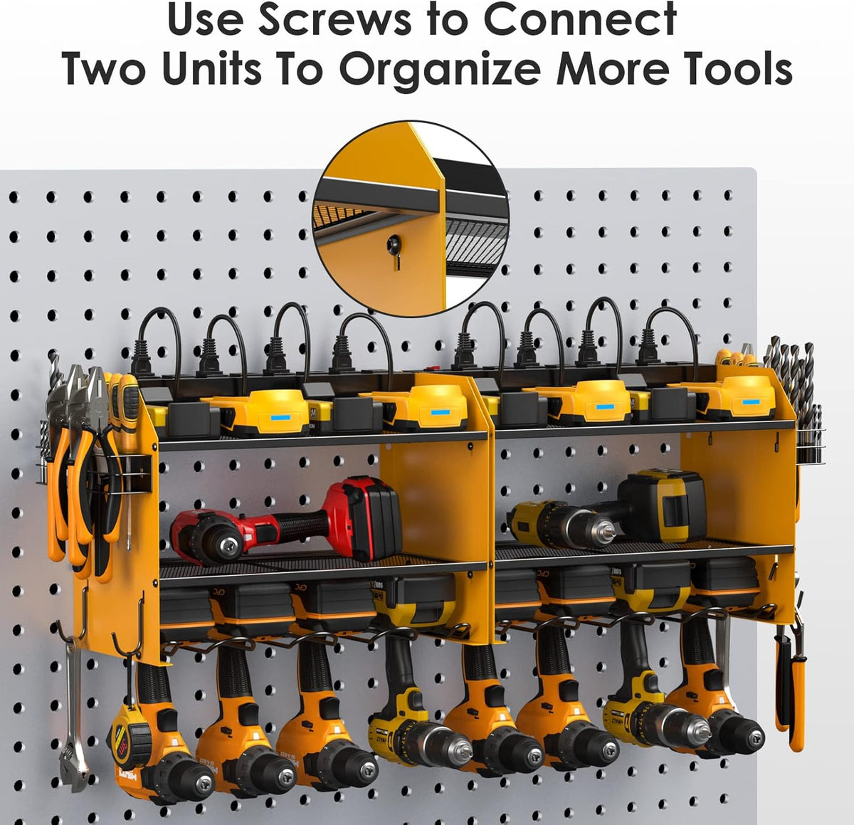 CCCEI Set Power Tool Organizer Wall Mount with Charging Station. Garage 4 Drill Storage Shelf with