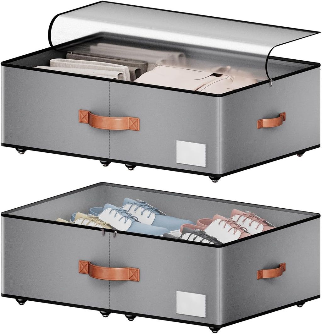 Under bed Storage With Wheels,Large Capacity 10 inches Height Storage Bins,Rolling Under bed Shoe