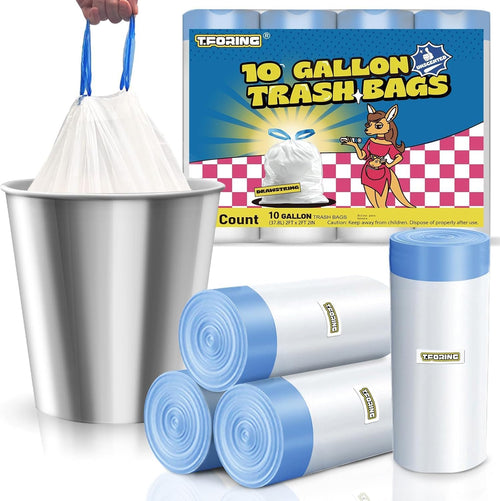 10-13 Gallon Trash Bags Drawstring 1.2 Mil - White Garbage Bags Unscented,37.8 Liter Strong Can