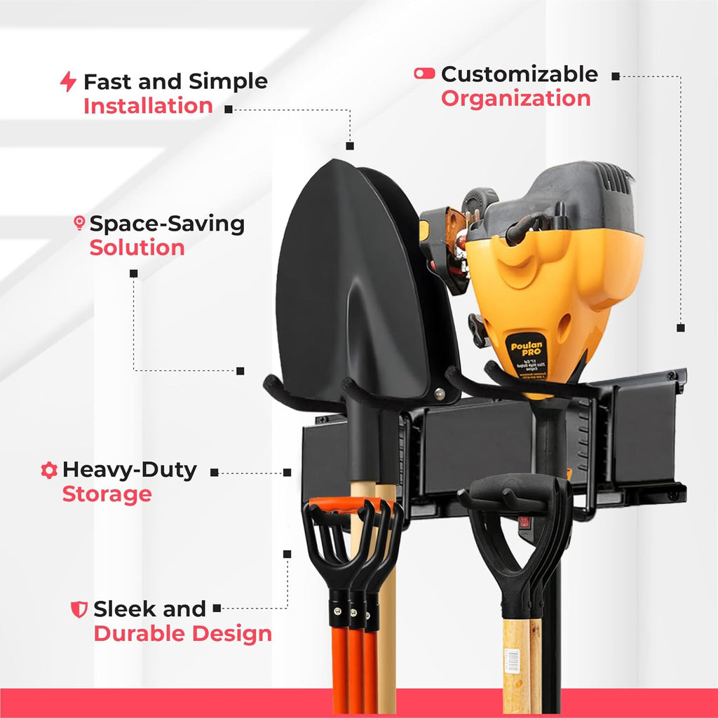 Garage Wall Organizer | 64" Heavy-Duty Tool Storage Rack | Adjustable Double-Layer Hooks | 400 lbs