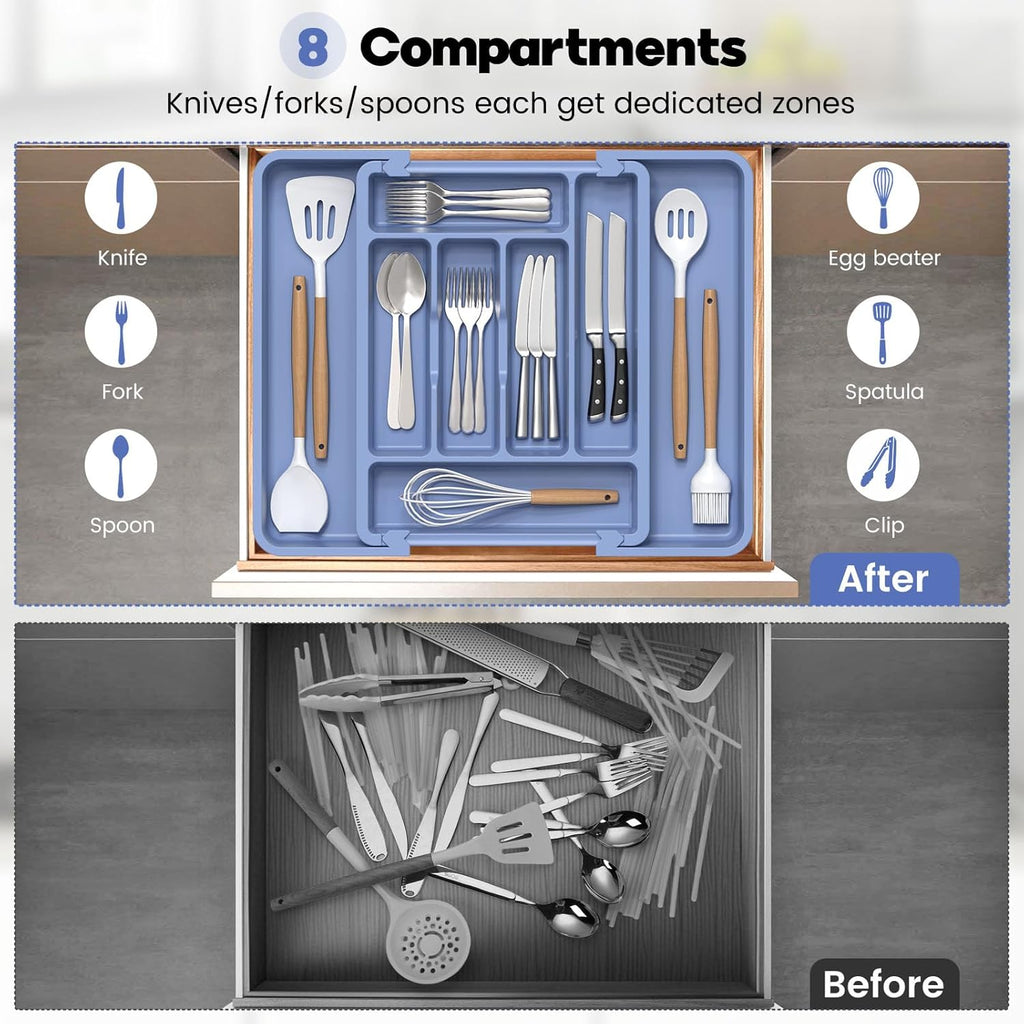 Caperci Large Silverware Organizer for Kitchen Drawer & Utensils - Expandable Drawer Organizer for