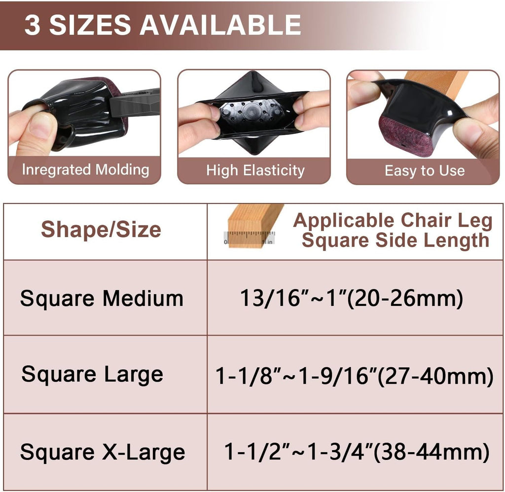 Chair Leg Floor Protectors Square Chair Leg Protectors for Hardwood Floors Silicone Caps Felt