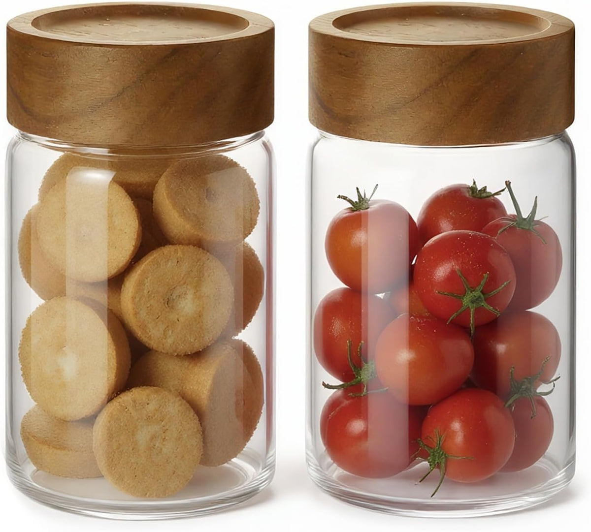 2pc Glass Mason Jars with Acacia Wood Airtight Lids - Overnight Oats & Food Storage Container Set