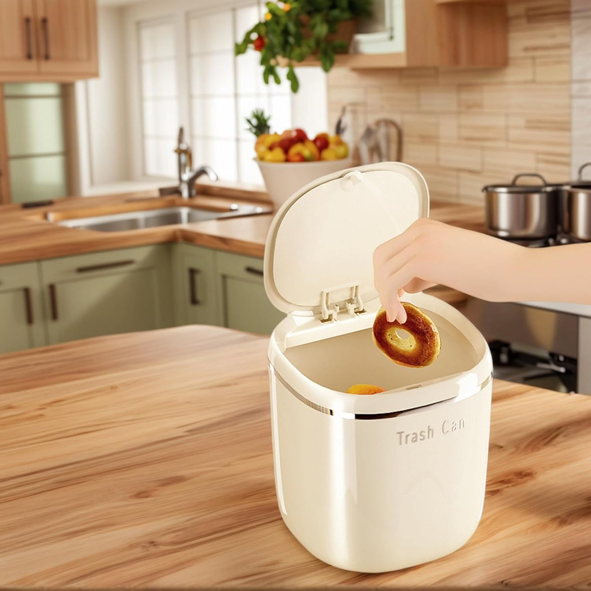 0.8 Gallon Desktop Mini Trash Can with Push-Open Lid, Small Waste Baskets Includes 50 Free Bags