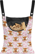 Cattle Clothespin Bags with Hanging Rope Pink Cow Print 14.5 x 12 Inch Summer Waterproof Laundry