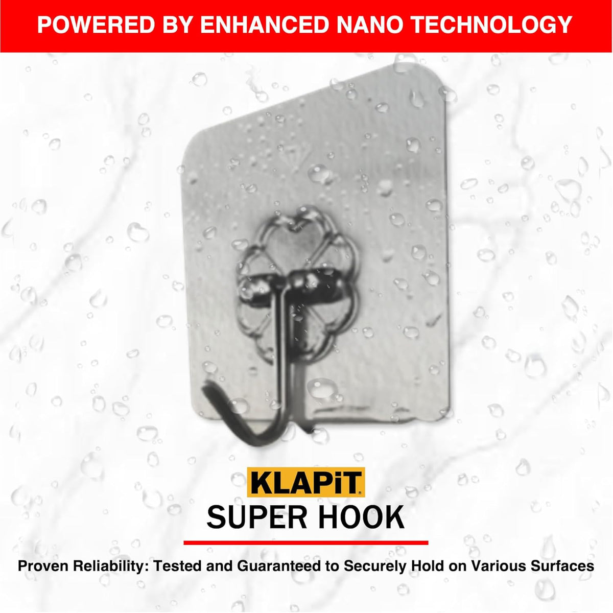 KLAPiT Super Hook - Heavy-Duty Adhesive Wall Hooks, Holds Up to 11 lbs, Waterproof, No Damage, Easy