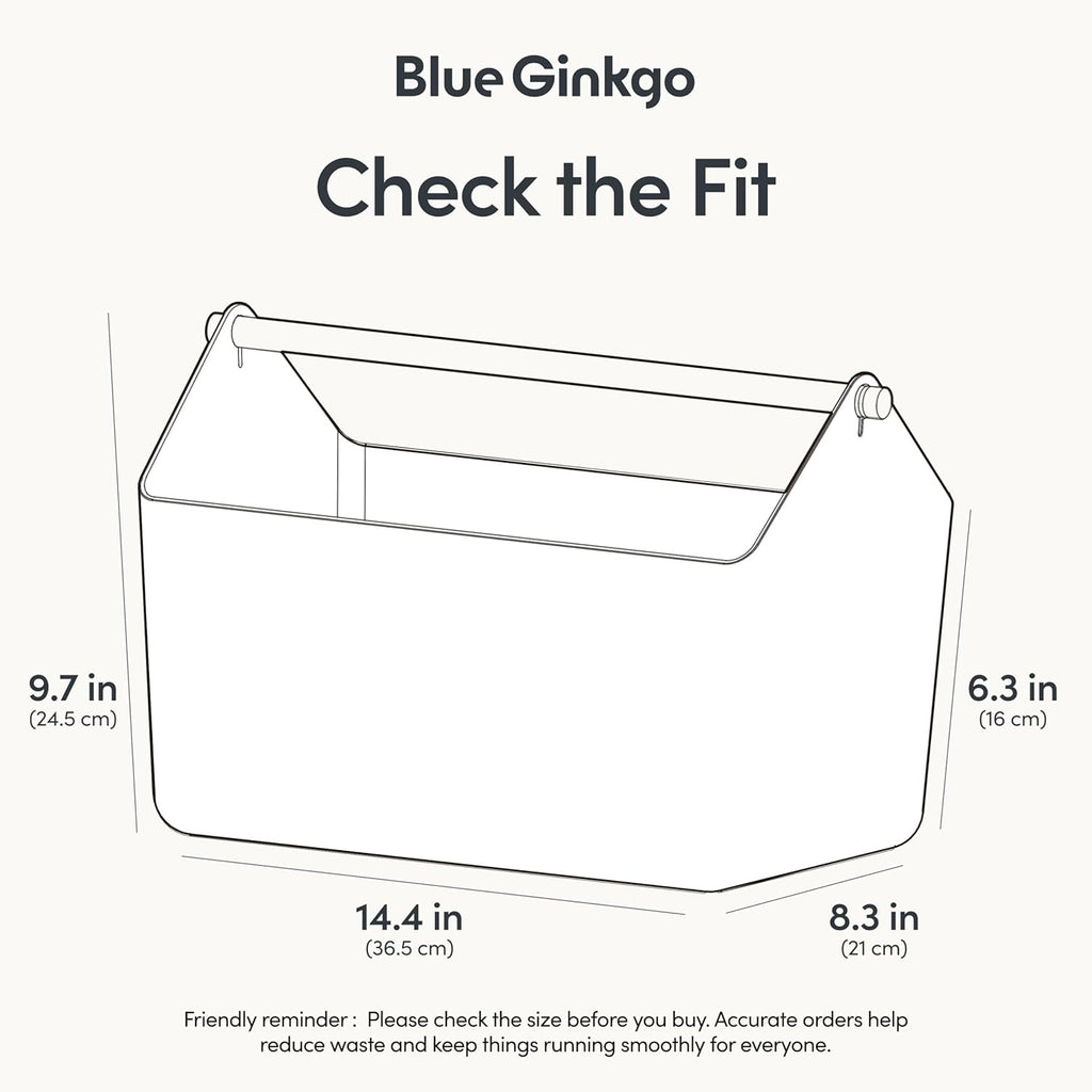 BLUE GINKGO Large Storage Basket – Plastic Caddy with Wooden Handle for Bathroom, Pantry, or
