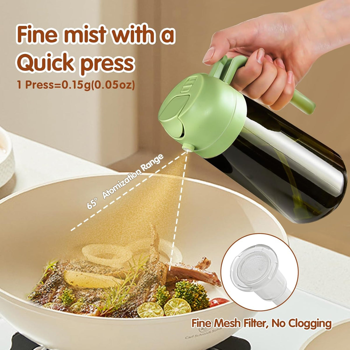 YARRAMATE 2PCS 16oz/470ml Oil Sprayer for Cooking with Stickers, Food-Grade 2 in 1 Olive Oil