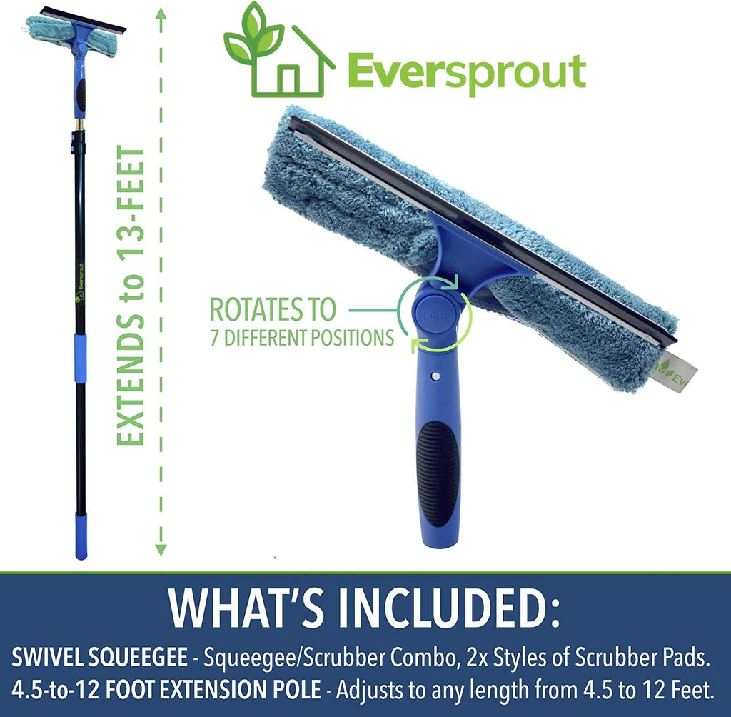 EVERSPROUT 5-to-12 Foot Swivel Squeegee & Microfiber Glass Window Scrubber, Window Squeegee &
