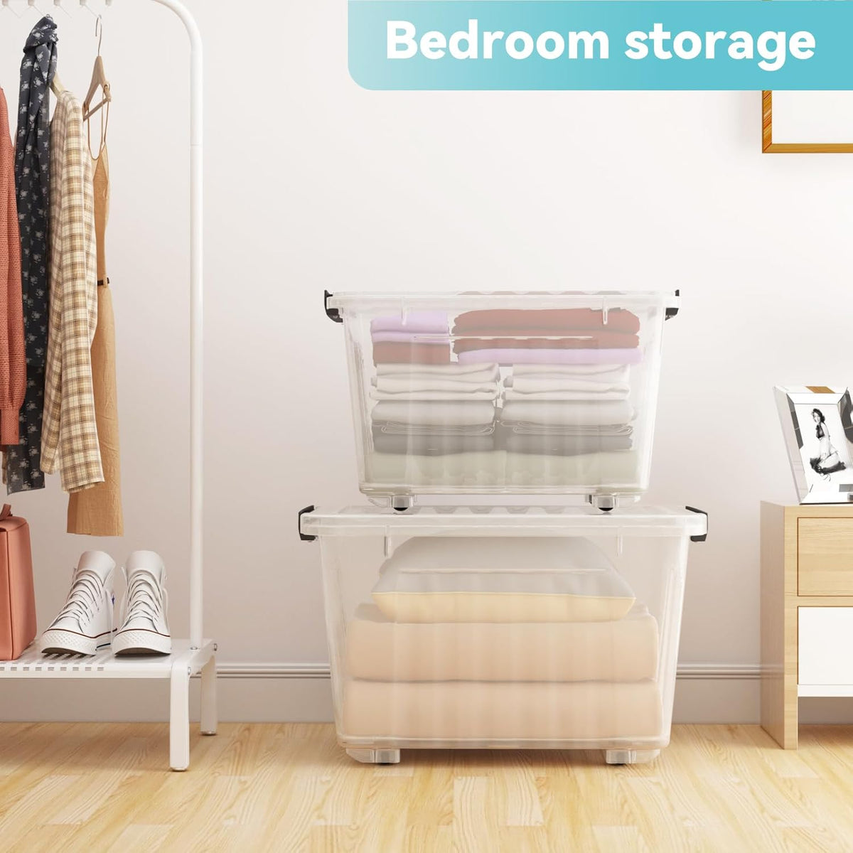 Nazhura 97 Quart Plastic Storage Bin, Stackable and Nestable Storage Boxes with Lids and Secure