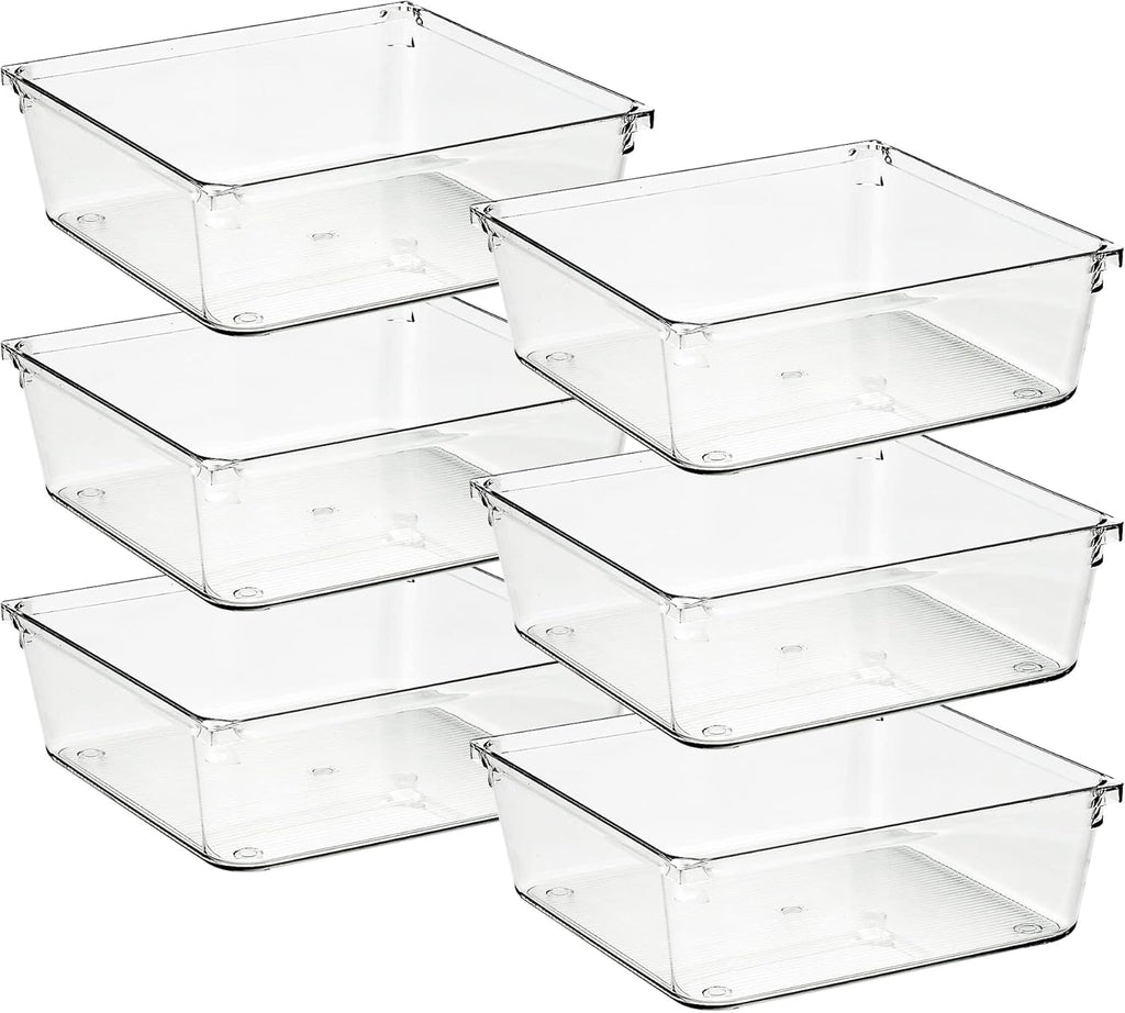 Ravinte 6 Pack Drawer Organizer - 6" X 6" Plastic Storage Bins, Acrylic Organizers with Non-Slip